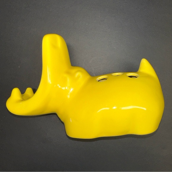 Vintage Ceramic Hippopotamus Toothbrush Holder Bright Yellow - Picture 5 of 7